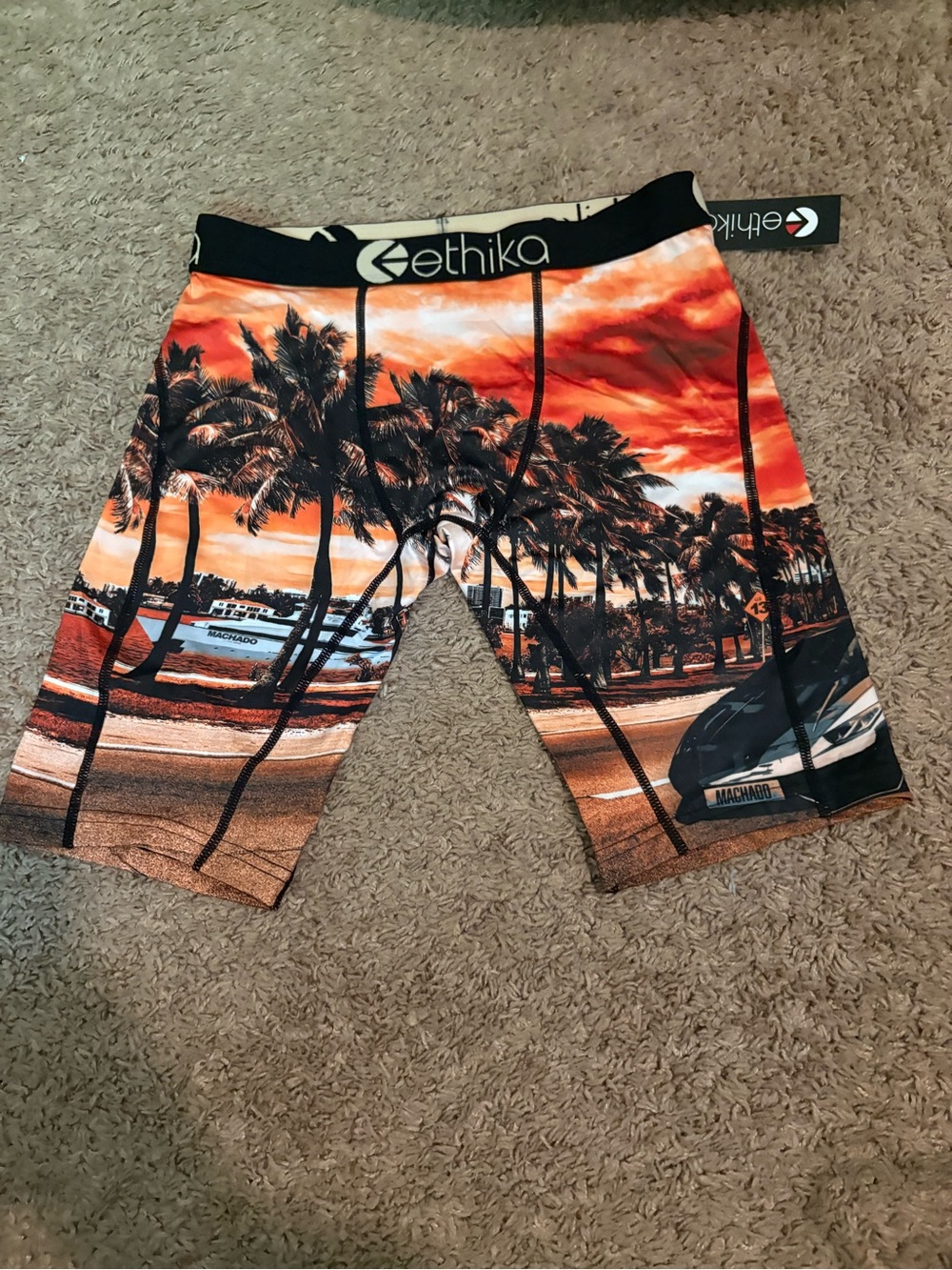 ethika Men’s Orange and Black Palm-Print Swim Rash Guard Shorts